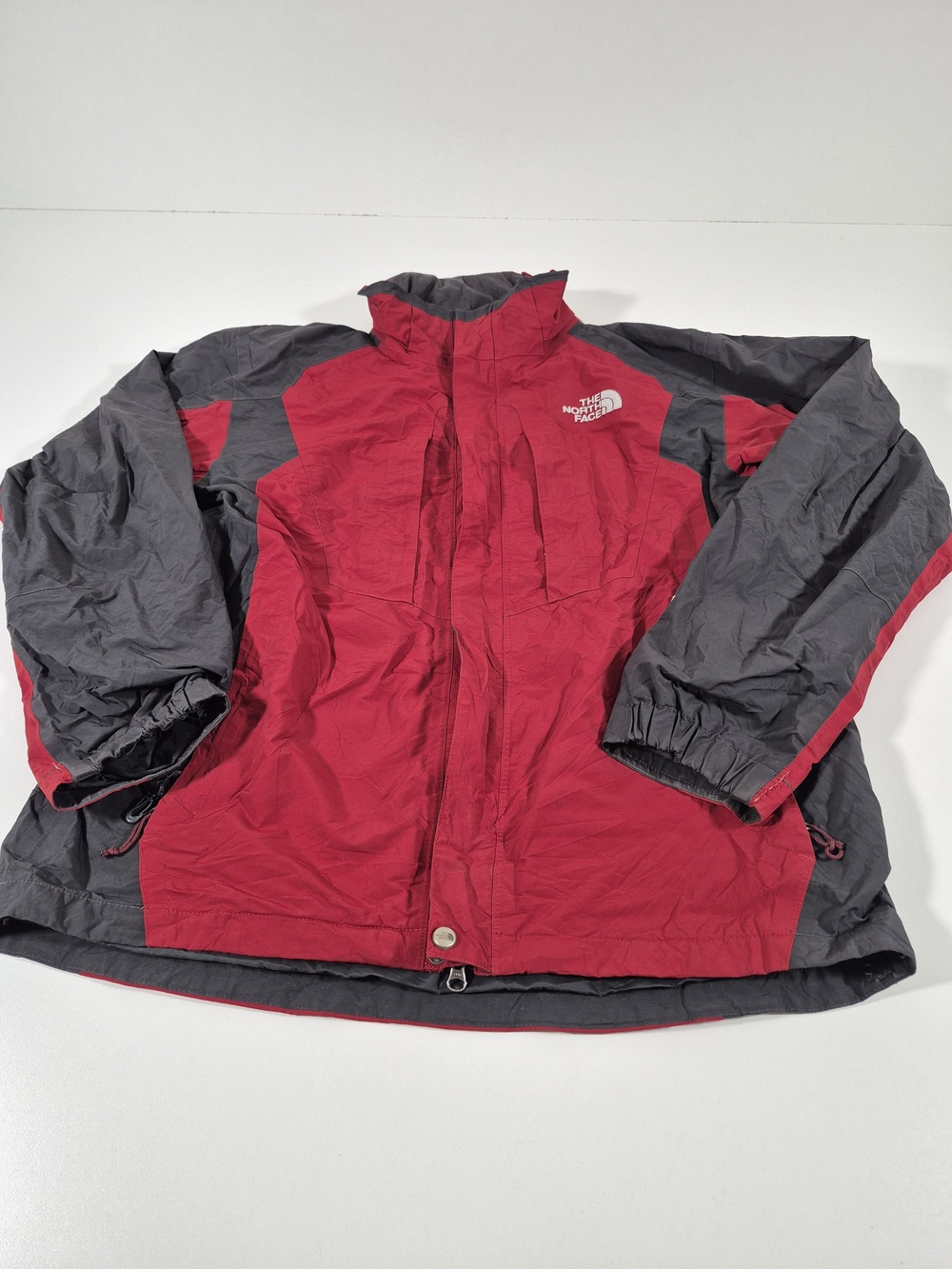 VTG The North Face Jacket Mens L Red Gray Full Zip Waterproof Colorblock HyVent